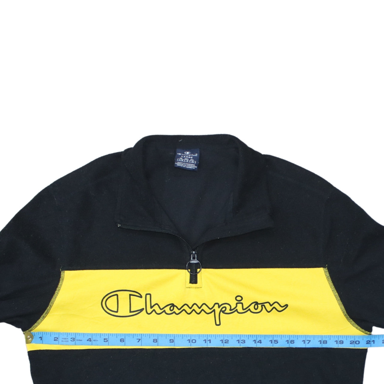 Champion Men’s Black Yellow 1/2 Zip Sweatshirt Fleece L