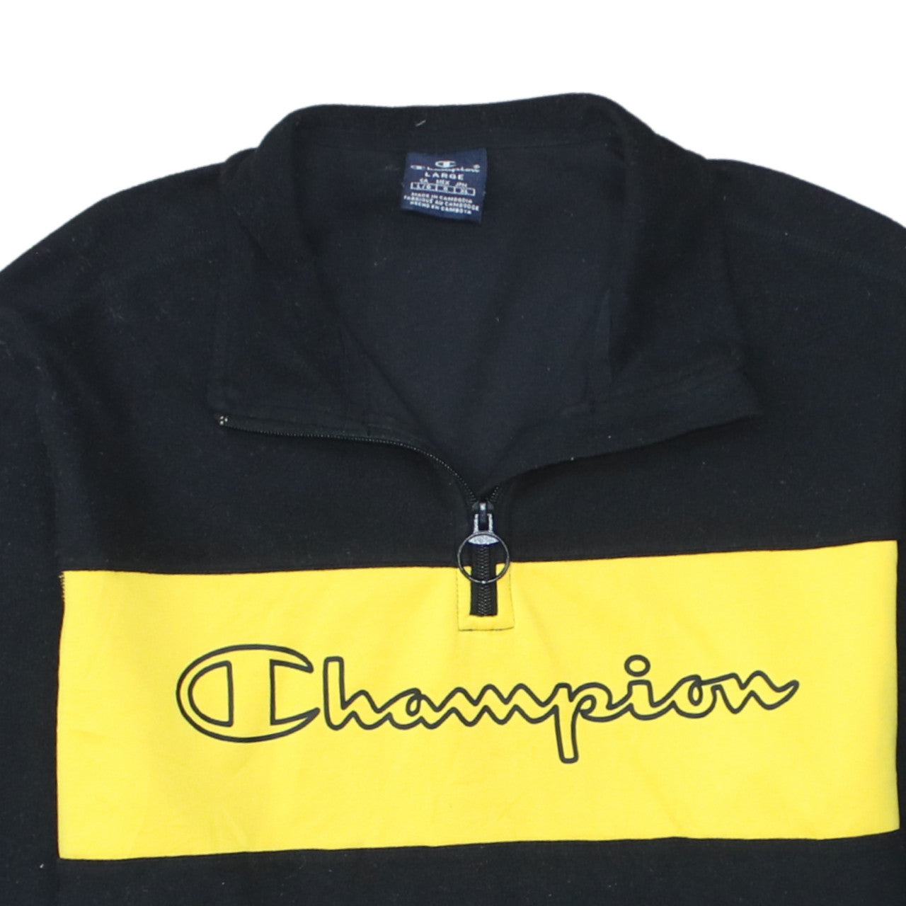Champion Men’s Black Yellow 1/2 Zip Sweatshirt Fleece L