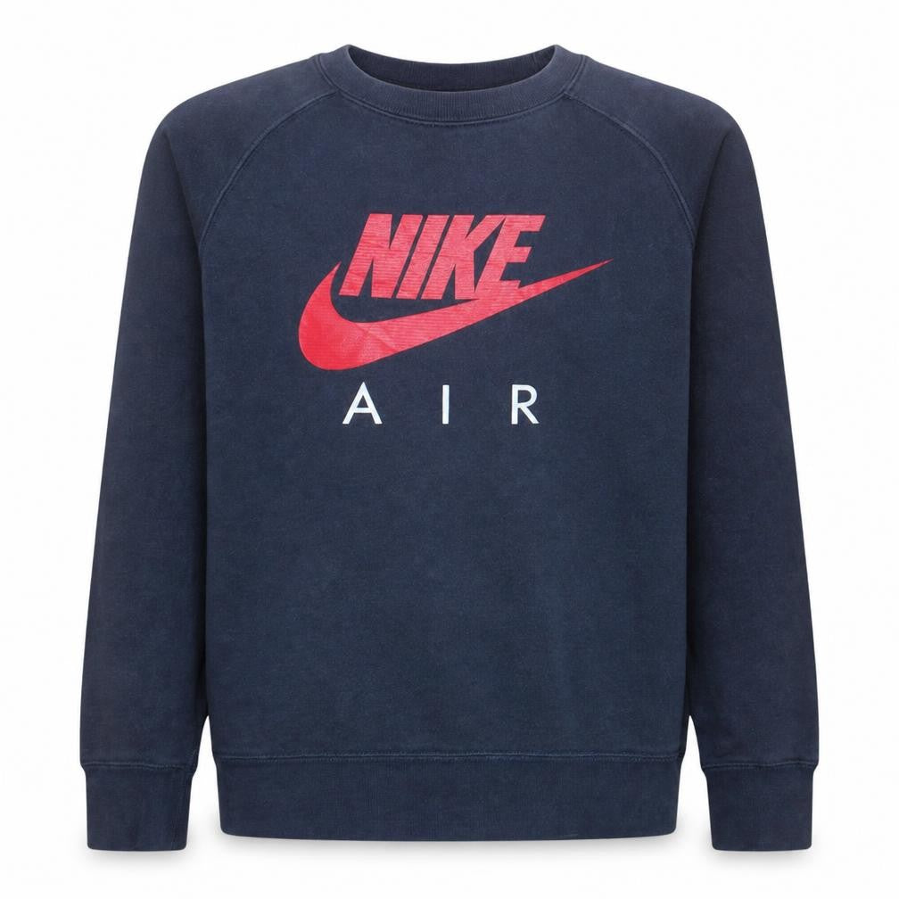 Front view of Nike men’s blue air logo sweatshirt m crew neck pullover