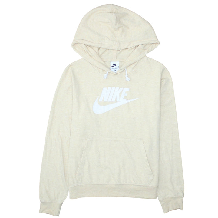 Nike Womens Beige Pullover Hoodie Small Logo Graphic Cotton Blend