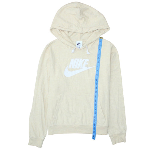 Nike Womens Beige Pullover Hoodie Small Logo Graphic Cotton Blend