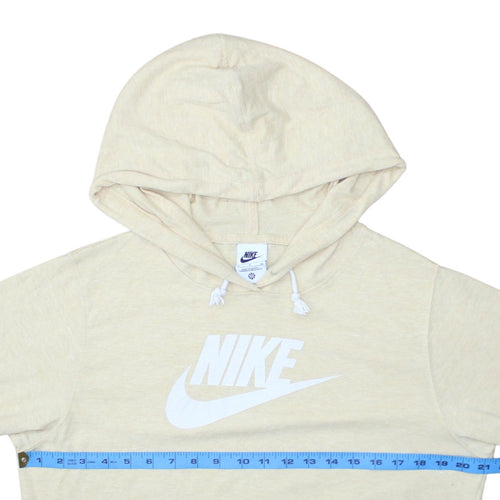 Nike Womens Beige Pullover Hoodie Small Logo Graphic Cotton Blend