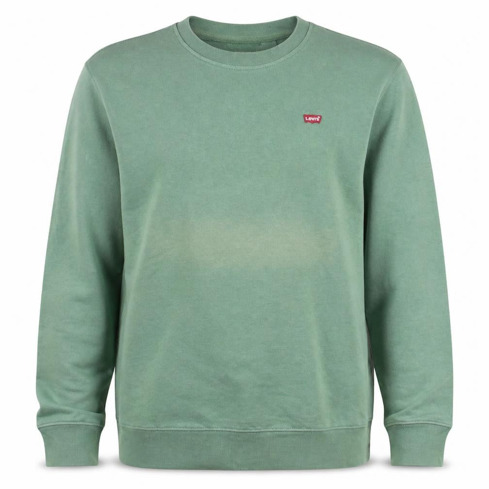 Front view of Levi's Men's Green Crew Neck Fleece Sweatshirt, size S, Regular Fit