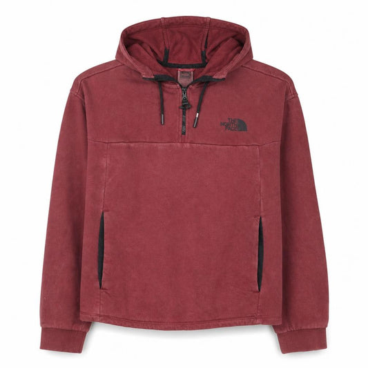 Front view of The North Face women’s burgundy 1/4 zip hoodie cotton l