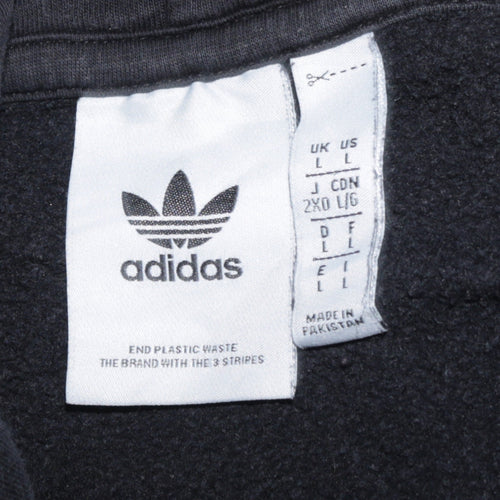 Adidas Men Black Pullover Hoodie L Fleece Sports Logo