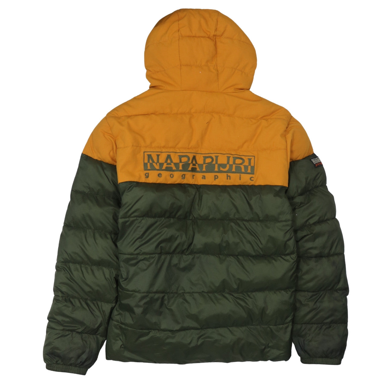 Napapijri Men Green Orange Hooded Puffer Jacket L Regular Fit