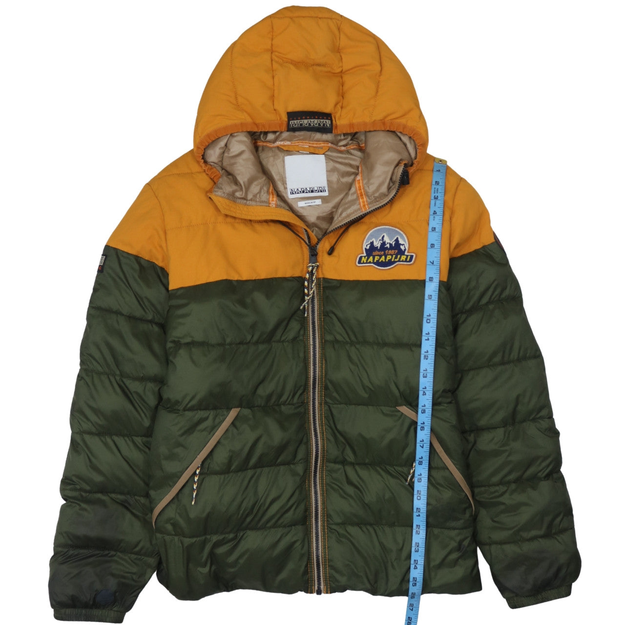 Napapijri Men Green Orange Hooded Puffer Jacket L Regular Fit