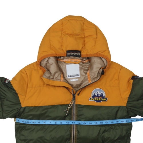 Napapijri Men Green Orange Hooded Puffer Jacket L Regular Fit