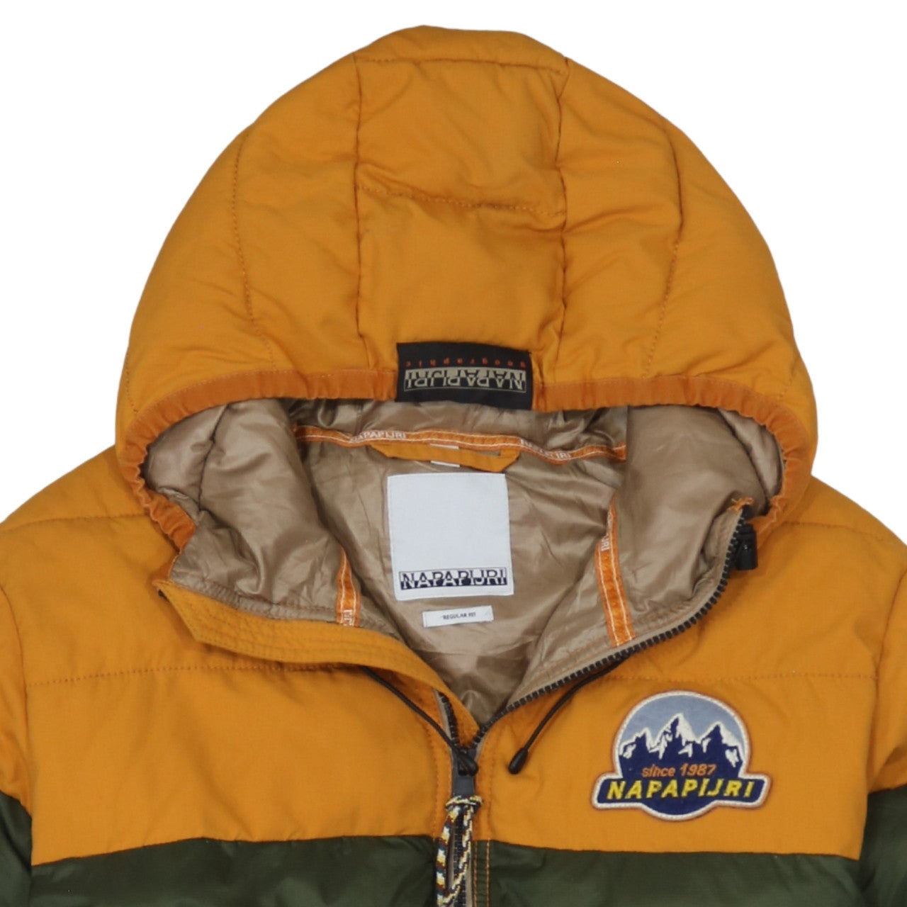 Napapijri Men Green Orange Hooded Puffer Jacket L Regular Fit