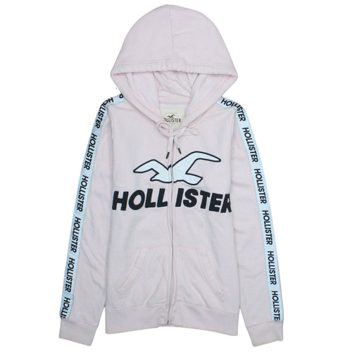 Hollister Women Pink Full Zip Hoodie Medium Cotton Blend Logo Hooded Sweatshirt