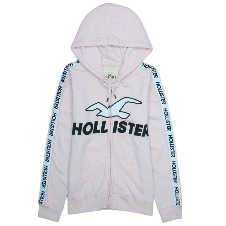 Hollister Women Pink Full Zip Hoodie Medium Cotton Blend Logo Hooded Sweatshirt