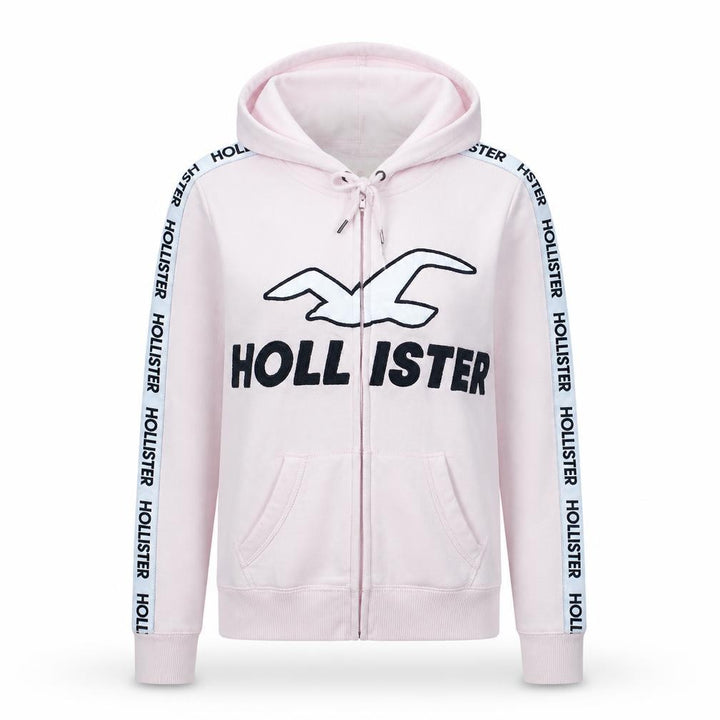 Hollister Women Pink Full Zip Hoodie Medium Cotton Blend Logo Hooded Sweatshirt