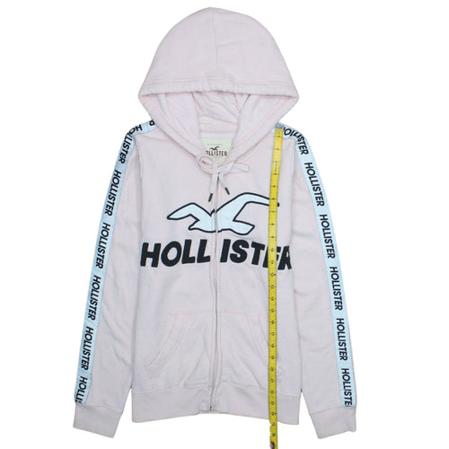 Hollister Women Pink Full Zip Hoodie Medium Cotton Blend Logo Hooded Sweatshirt