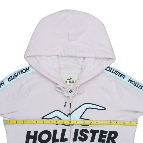 Hollister Women Pink Full Zip Hoodie Medium Cotton Blend Logo Hooded Sweatshirt