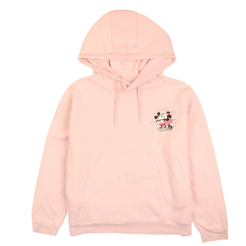 Disney Women Pink Hooded Pullover Hoodie L Mickey & Minnie Graphic