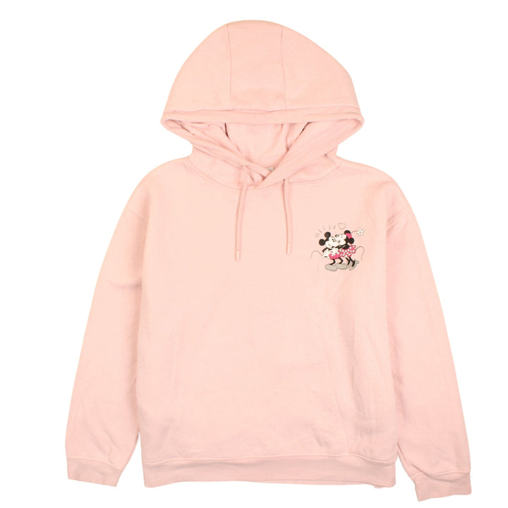 Disney Women Pink Hooded Pullover Hoodie L Mickey & Minnie Graphic
