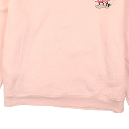 Disney Women Pink Hooded Pullover Hoodie L Mickey & Minnie Graphic