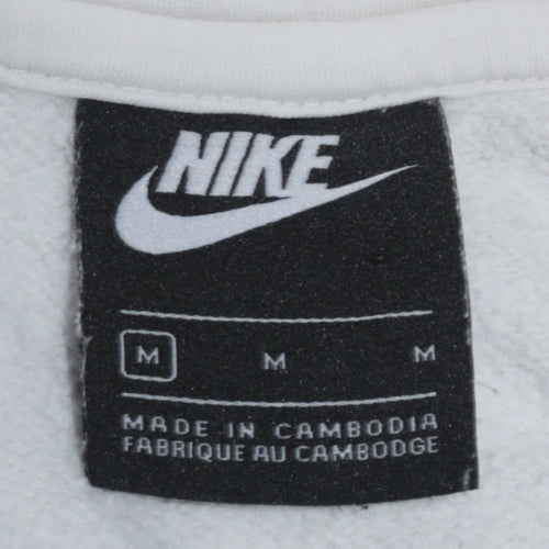Nike Women White Pullover Hoodie M Cotton Blend Logo Casual
