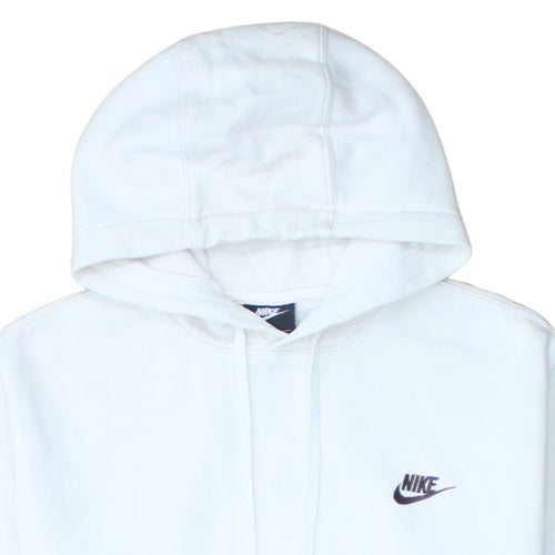 Nike Women White Pullover Hoodie M Cotton Blend Logo Casual