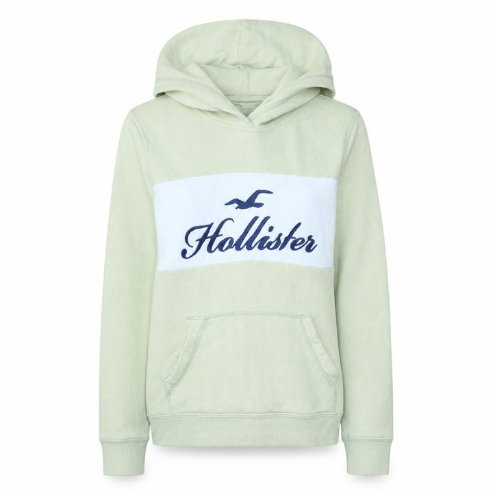 Hollister Women’s Green Pullover Hoodie Small Logo Embroidered Cotton Blend