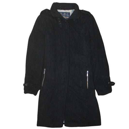 Barbour Men's Black Wool Dress Tartan Lined Mid-Length Coat Size 42