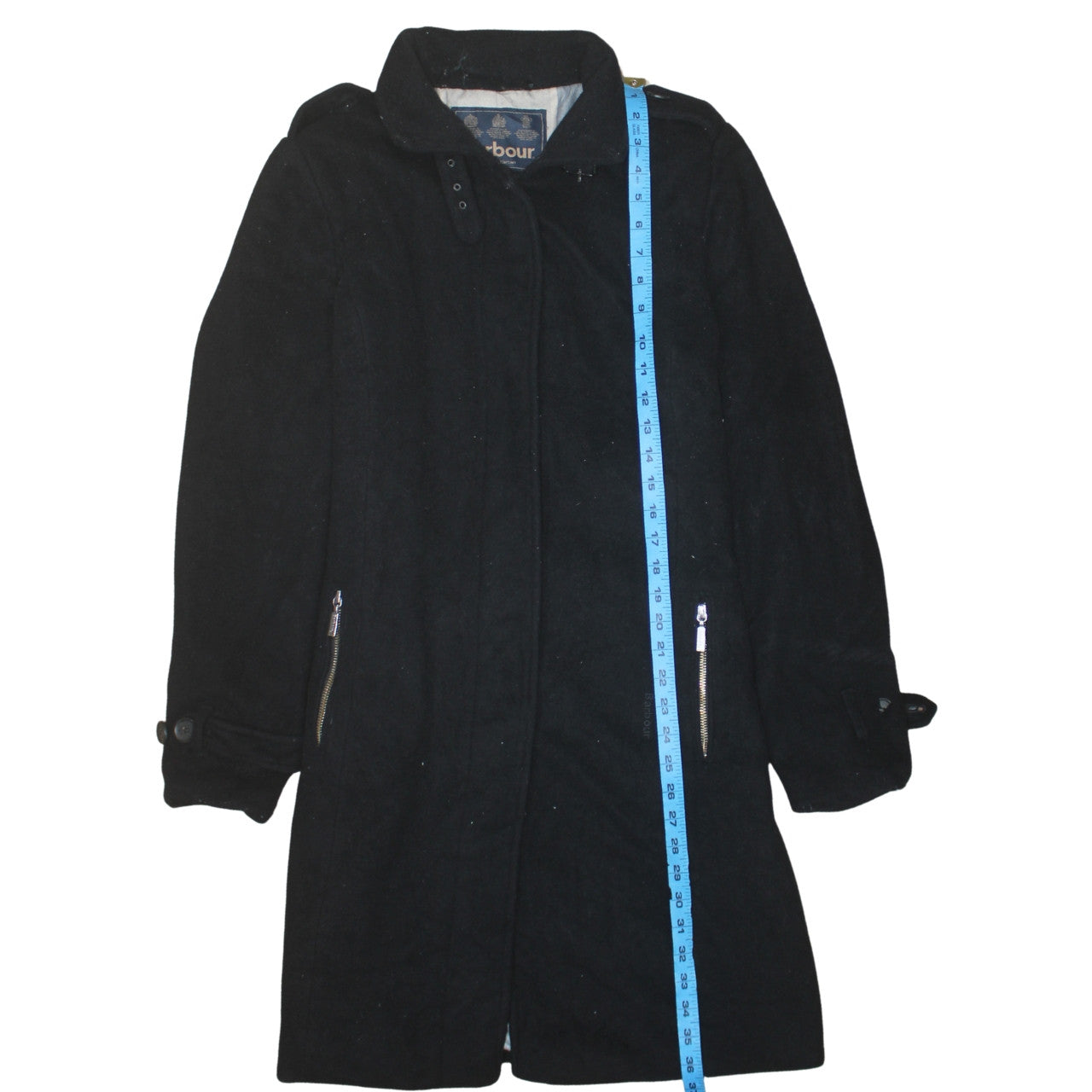 Barbour Men's Black Wool Dress Tartan Lined Mid-Length Coat Size 42