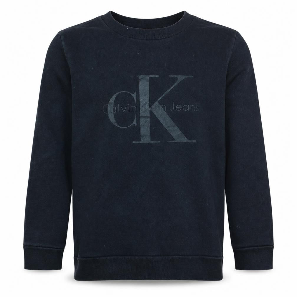 Front view of Calvin Klein Jeans Men's Black Small Pullover Logo Sweatshirt