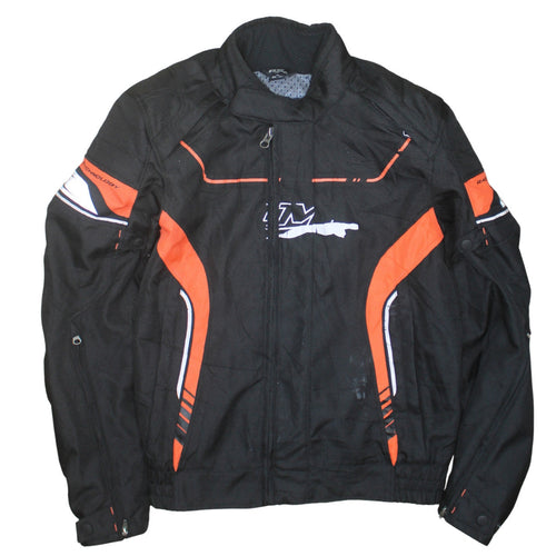 FLM Men's Black Orange Motorcycle Jacket Size 52 Regular Fit