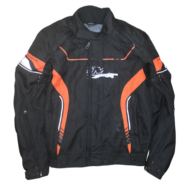 FLM Men's Black Orange Motorcycle Jacket Size 52 Regular Fit