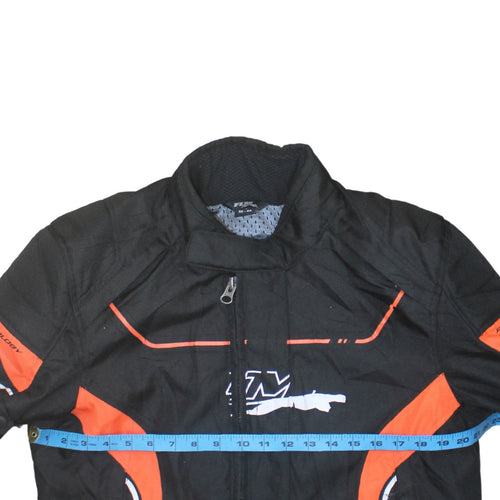 FLM Men's Black Orange Motorcycle Jacket Size 52 Regular Fit