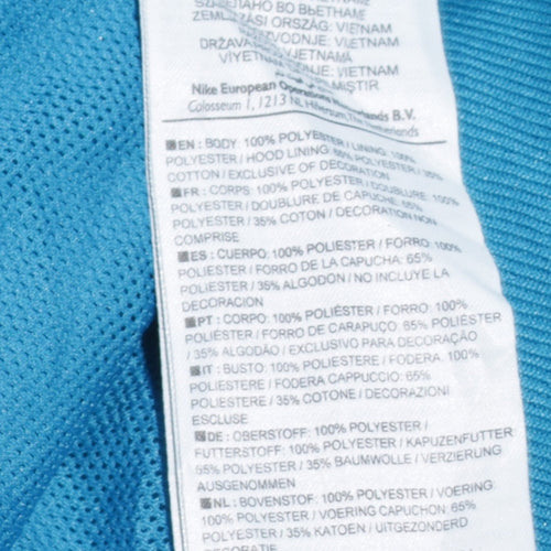 Nike Women Blue Hooded Windbreaker Jacket Size L Full Zip Lightweight