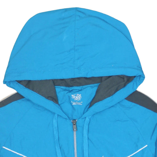 Nike Women Blue Hooded Windbreaker Jacket Size L Full Zip Lightweight