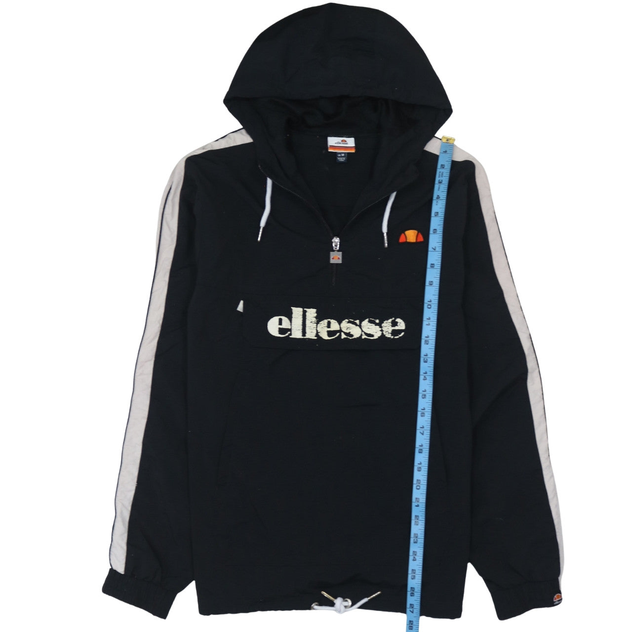 Ellesse Men's Black Nylon Hooded Anorak Jacket Size M Retro Sports Style