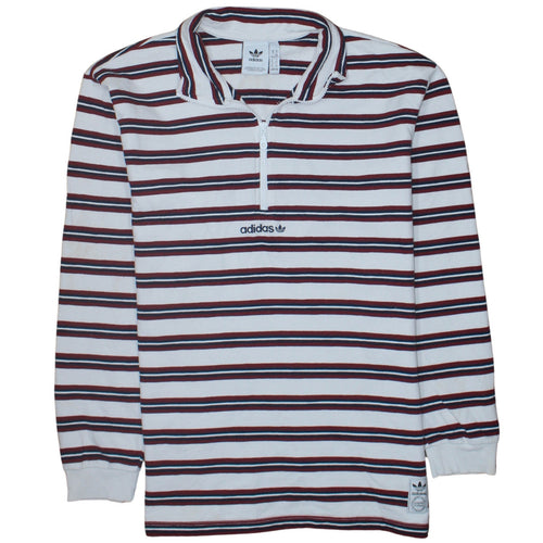 Adidas Men's White Striped 1/2 Zip Sweatshirt XL Vintage Style