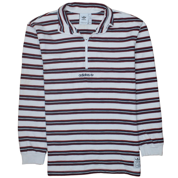 Adidas Men's White Striped 1/2 Zip Sweatshirt XL Vintage Style