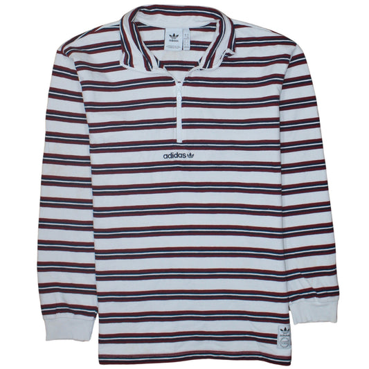 Adidas Men's White Striped 1/2 Zip Sweatshirt XL Vintage Style