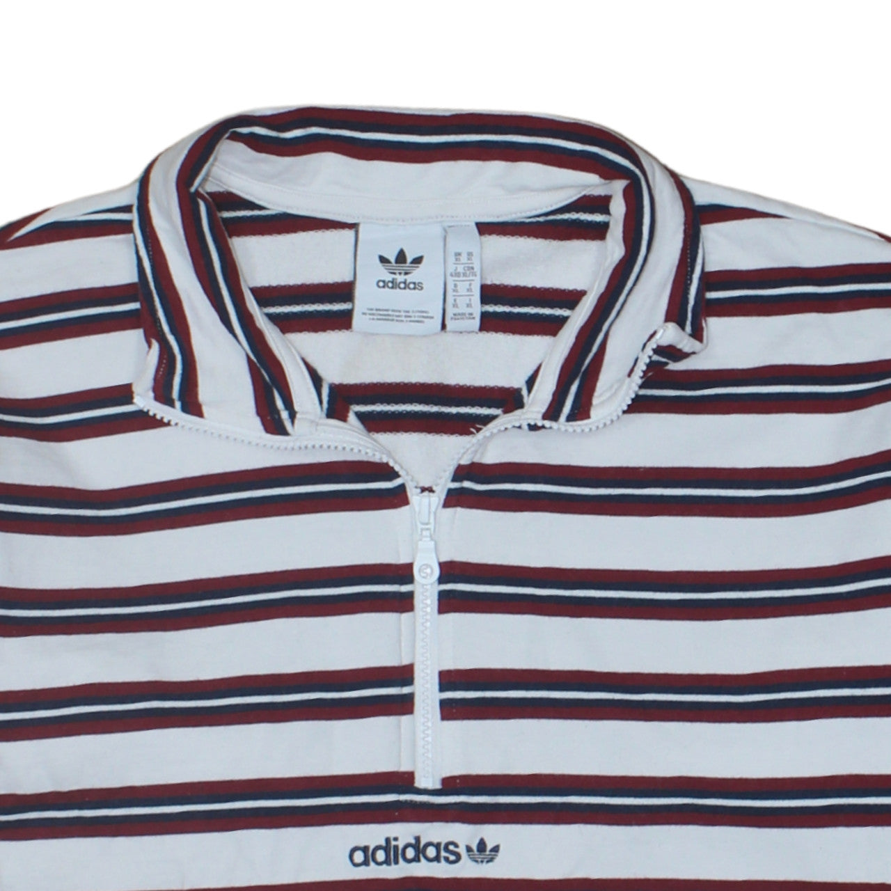Adidas Men's White Striped 1/2 Zip Sweatshirt XL Vintage Style