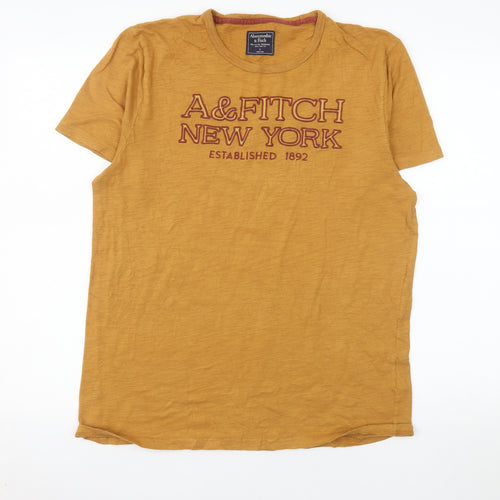 Abercrombie & Fitch Men's Yellow Graphic T-Shirt Size L Cotton Crew Neck