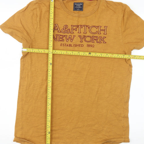 Abercrombie & Fitch Men's Yellow Graphic T-Shirt Size L Cotton Crew Neck