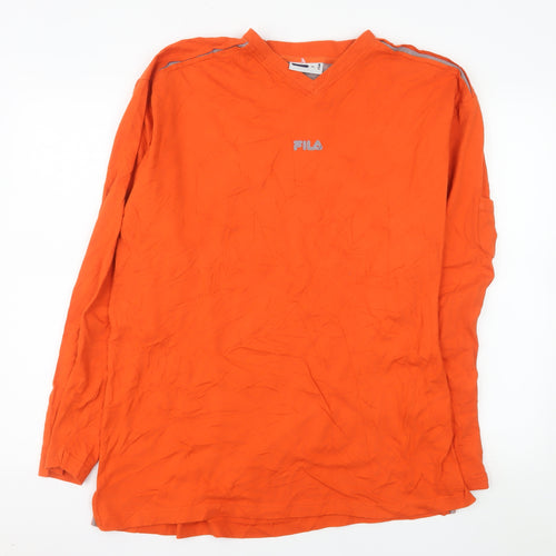 Fila Men's Orange XL Long Sleeve V-Neck Casual Cotton Top