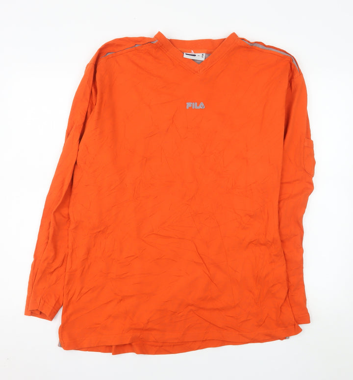 Fila Men's Orange XL Long Sleeve V-Neck Casual Cotton Top