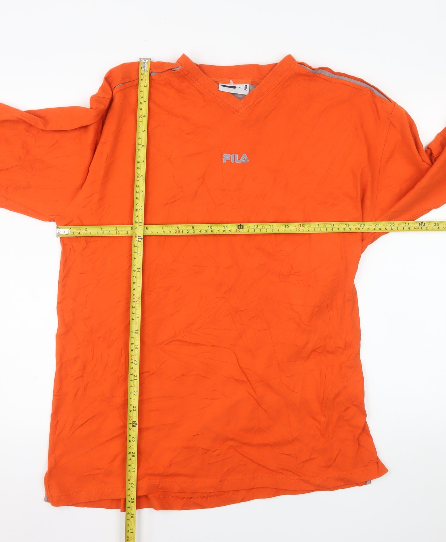 Fila Men's Orange XL Long Sleeve V-Neck Casual Cotton Top