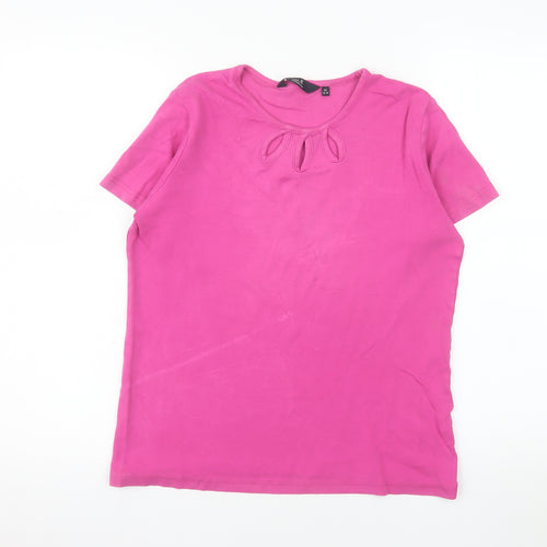 Isle Essentials Women's Pink Keyhole Cotton Stretch T-Shirt Size 14