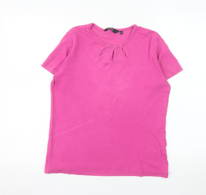 Isle Essentials Women's Pink Keyhole Cotton Stretch T-Shirt Size 14
