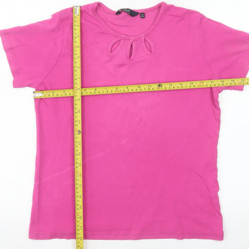 Isle Essentials Women's Pink Keyhole Cotton Stretch T-Shirt Size 14