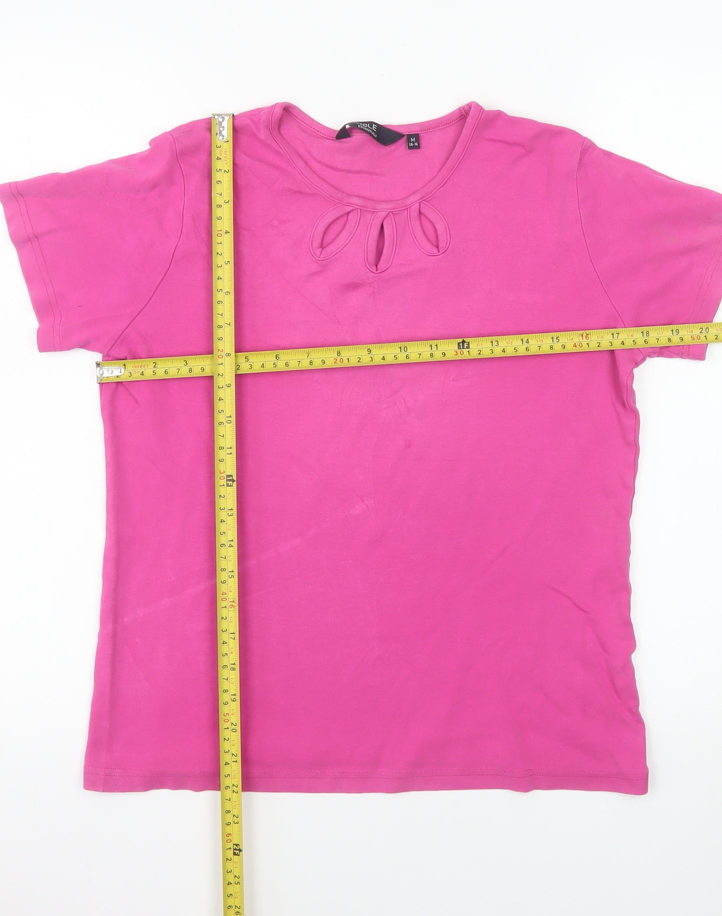 Isle Essentials Women's Pink Keyhole Cotton Stretch T-Shirt Size 14