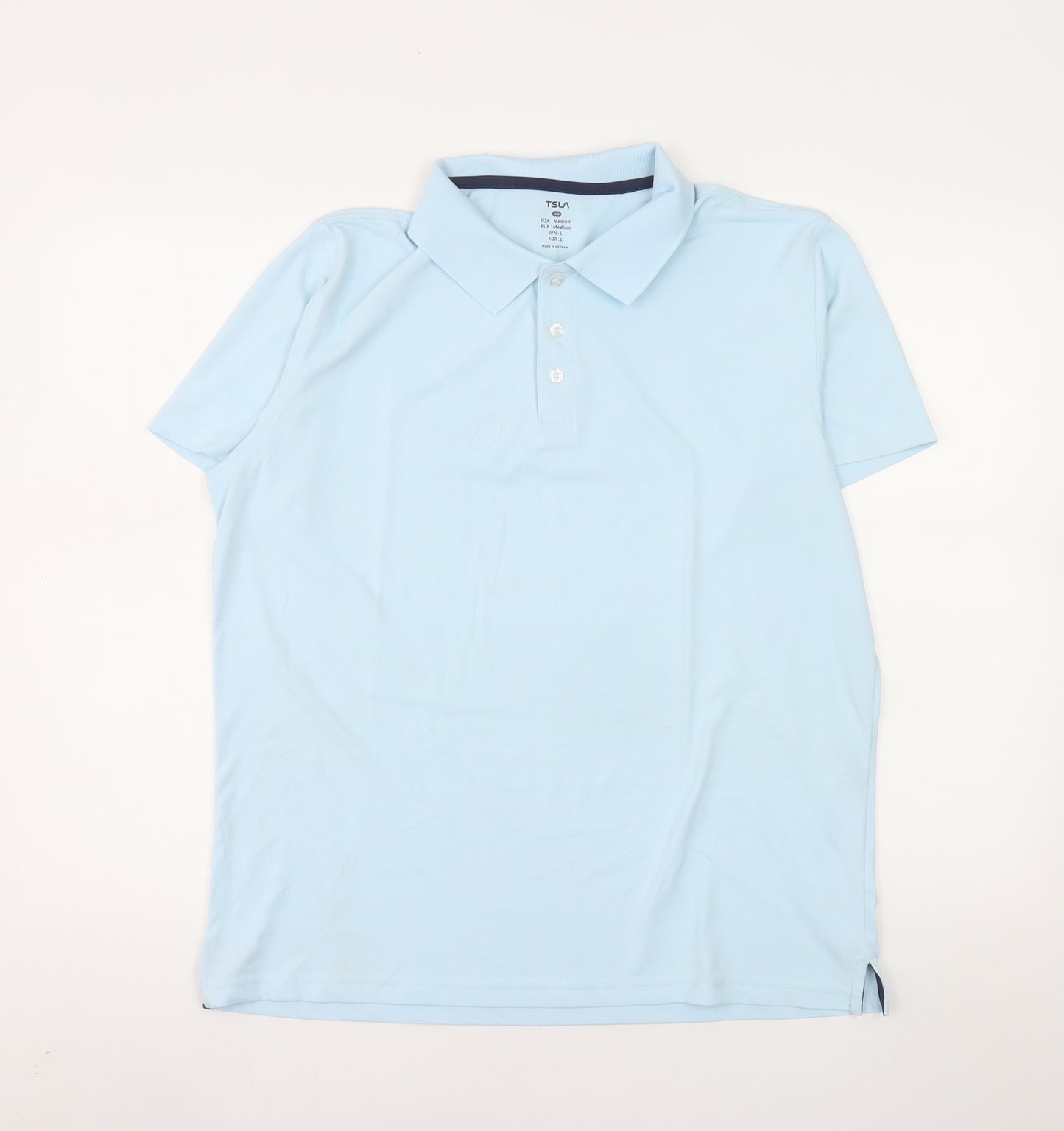 TSLA Men's Blue Short Sleeve Polyester Polo Shirt Size M
