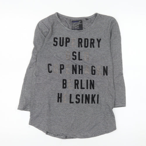 Superdry Women’s Grey Striped Long Sleeve Crew Neck T-Shirt XS