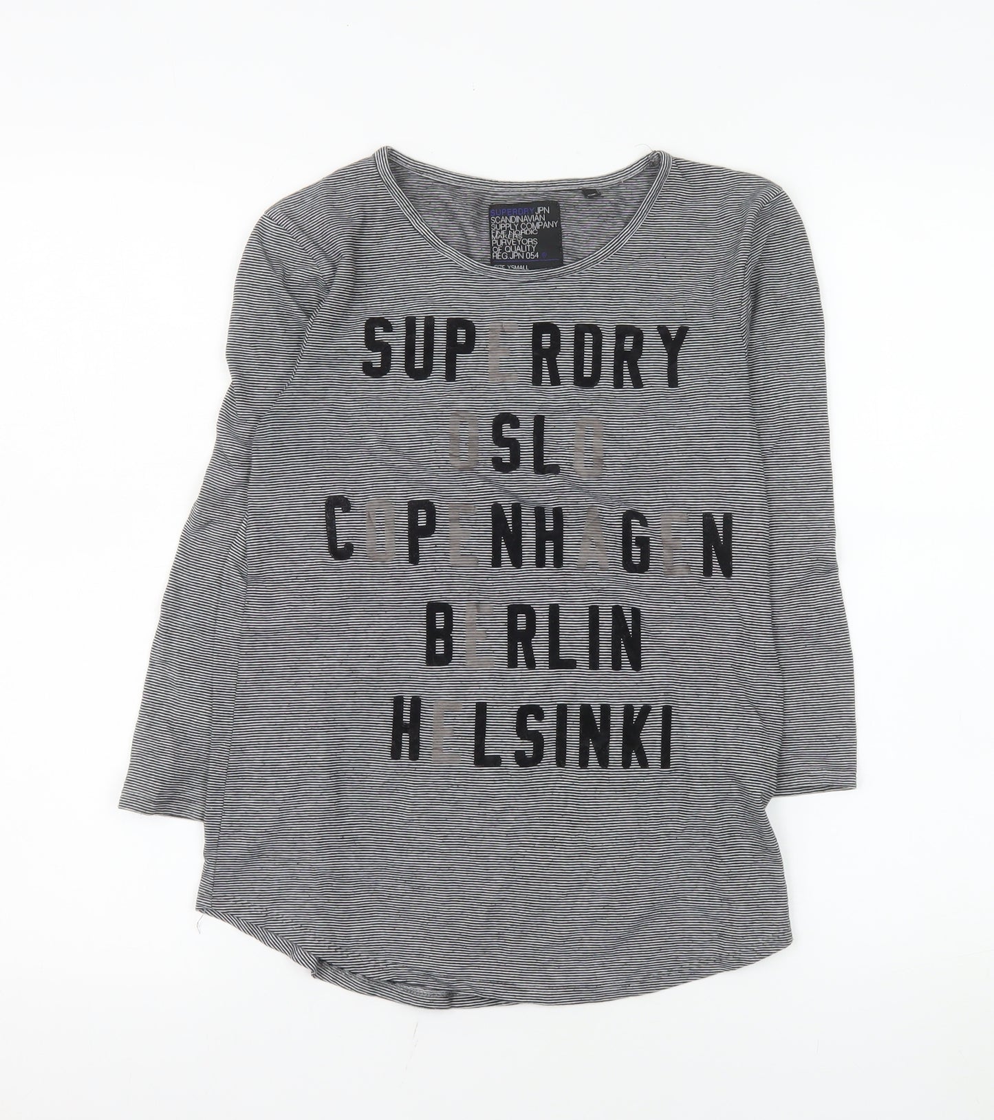 Superdry Women’s Grey Striped Long Sleeve Crew Neck T-Shirt XS