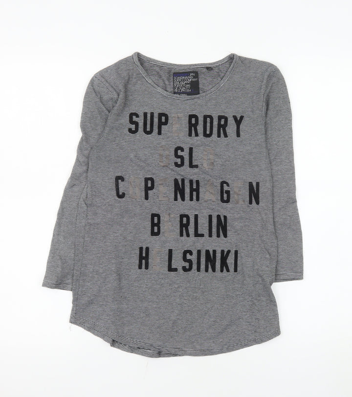 Superdry Women’s Grey Striped Long Sleeve Crew Neck T-Shirt XS